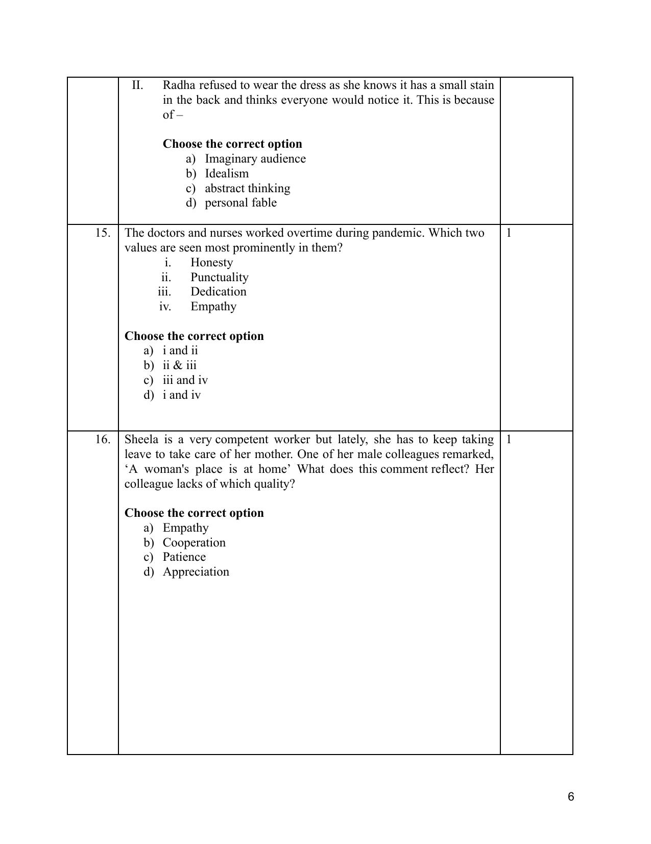 NIOS Class 10 Home Science (216) Sample Paper - Page 6