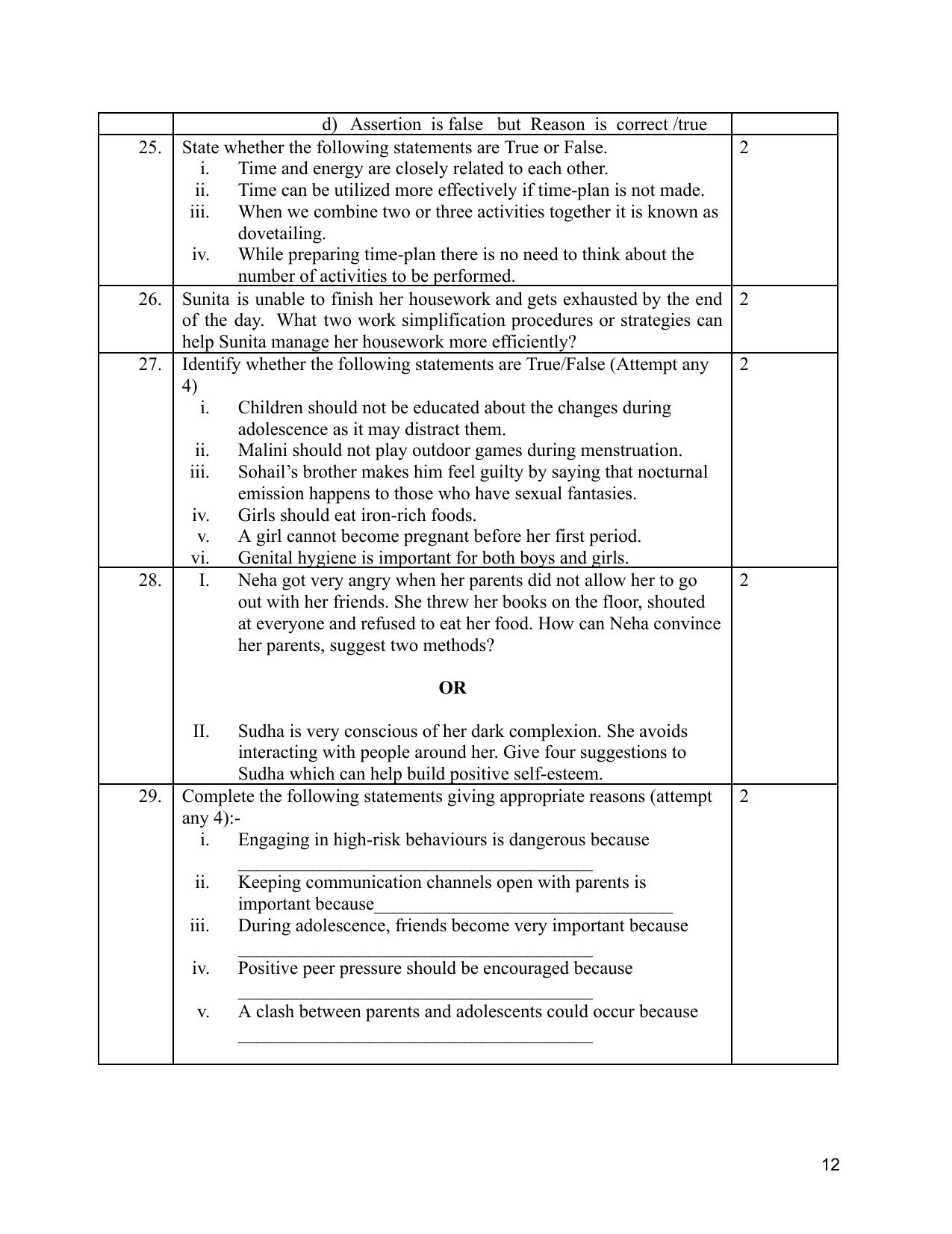 NIOS Class 10 Home Science (216) Sample Paper - Page 12