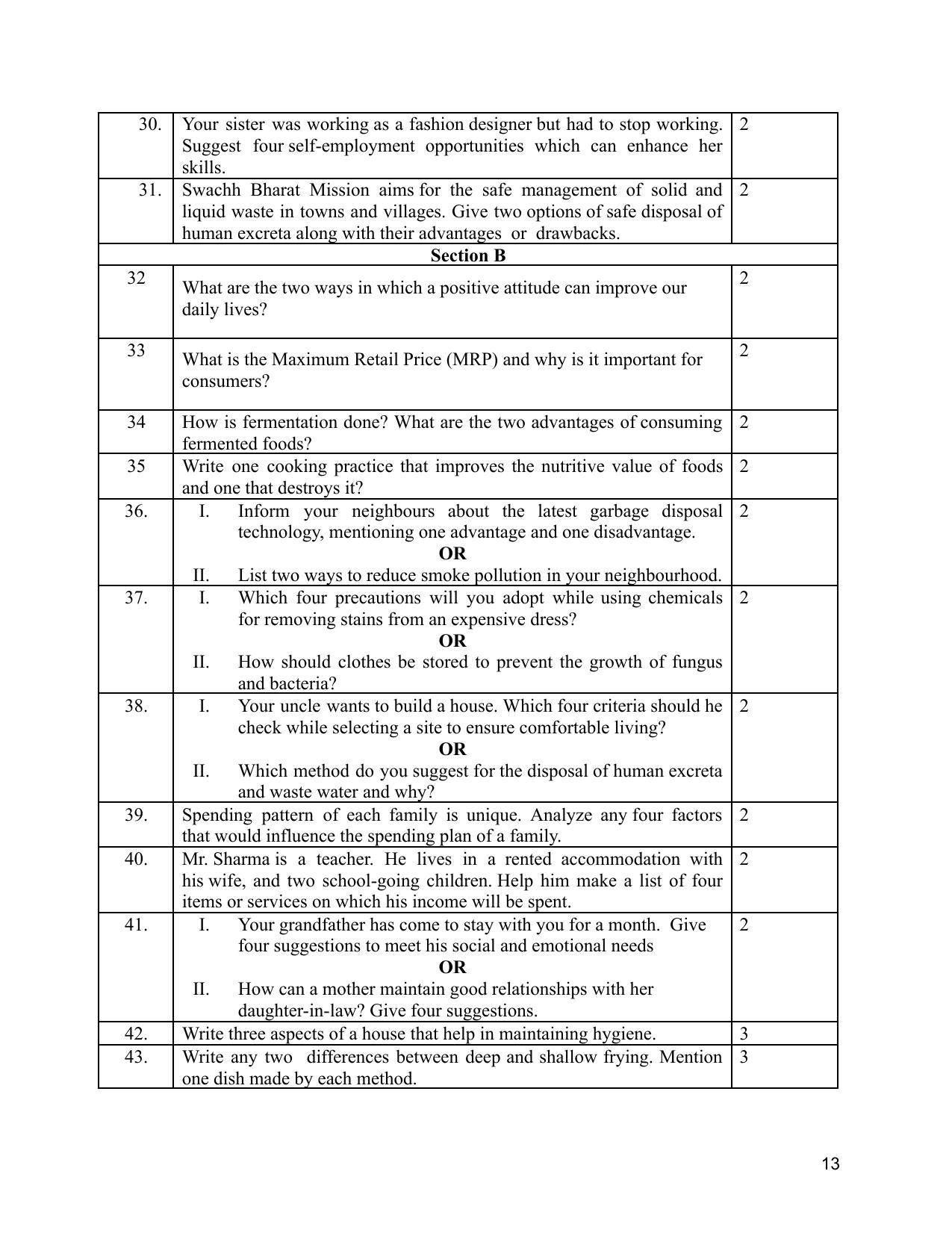 NIOS Class 10 Home Science (216) Sample Paper - Page 13