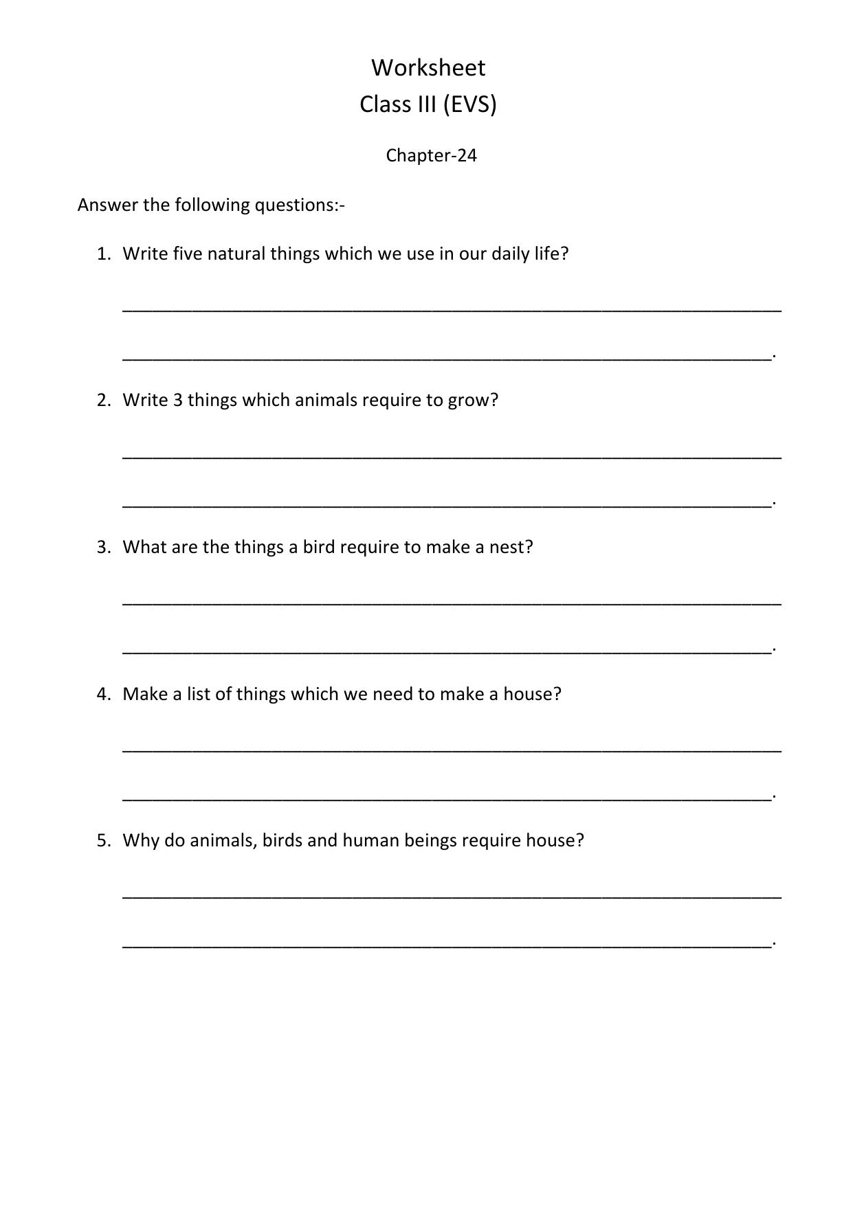 Worksheet for Class 3 EVS Assignment 41 Chapter 24 - Page 1