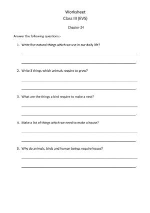 Worksheet for Class 3 EVS Assignment 41 Chapter 24