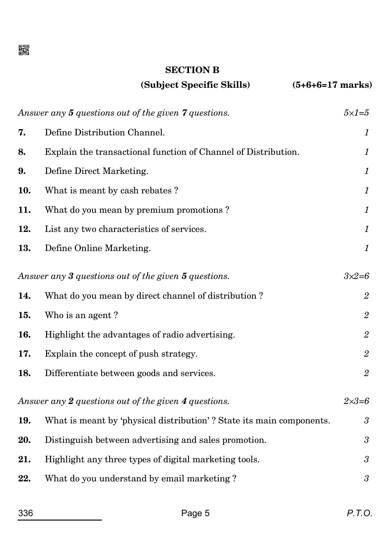 CBSE Class 12 336_ Marketing 2022 Question Paper - Page 5