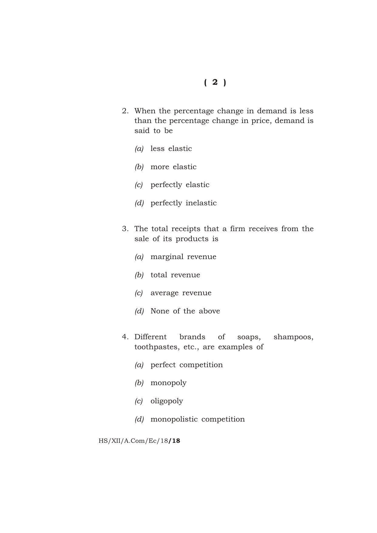 Meghalaya Board (MBOSE) Class 12 ECONOMICS 2018 Question Paper - Page 2
