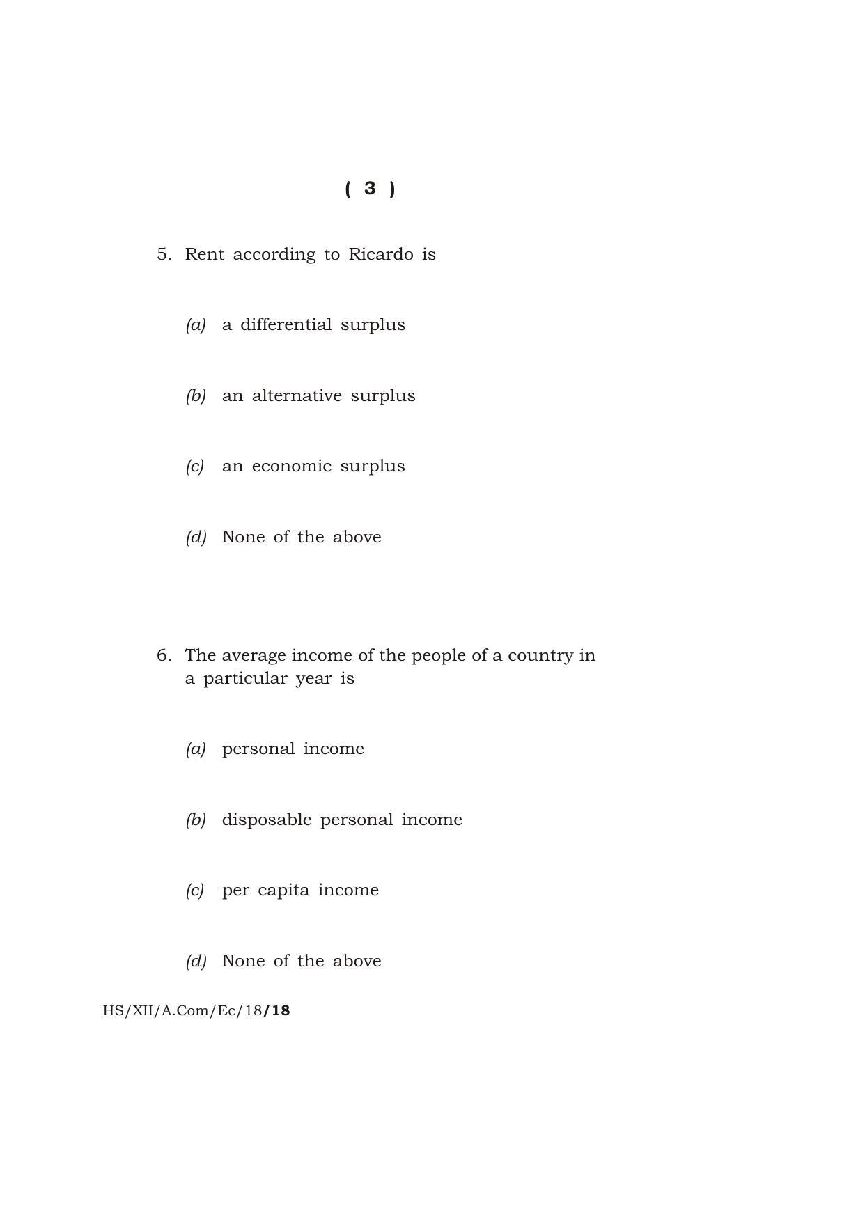 Meghalaya Board (MBOSE) Class 12 ECONOMICS 2018 Question Paper - Page 3
