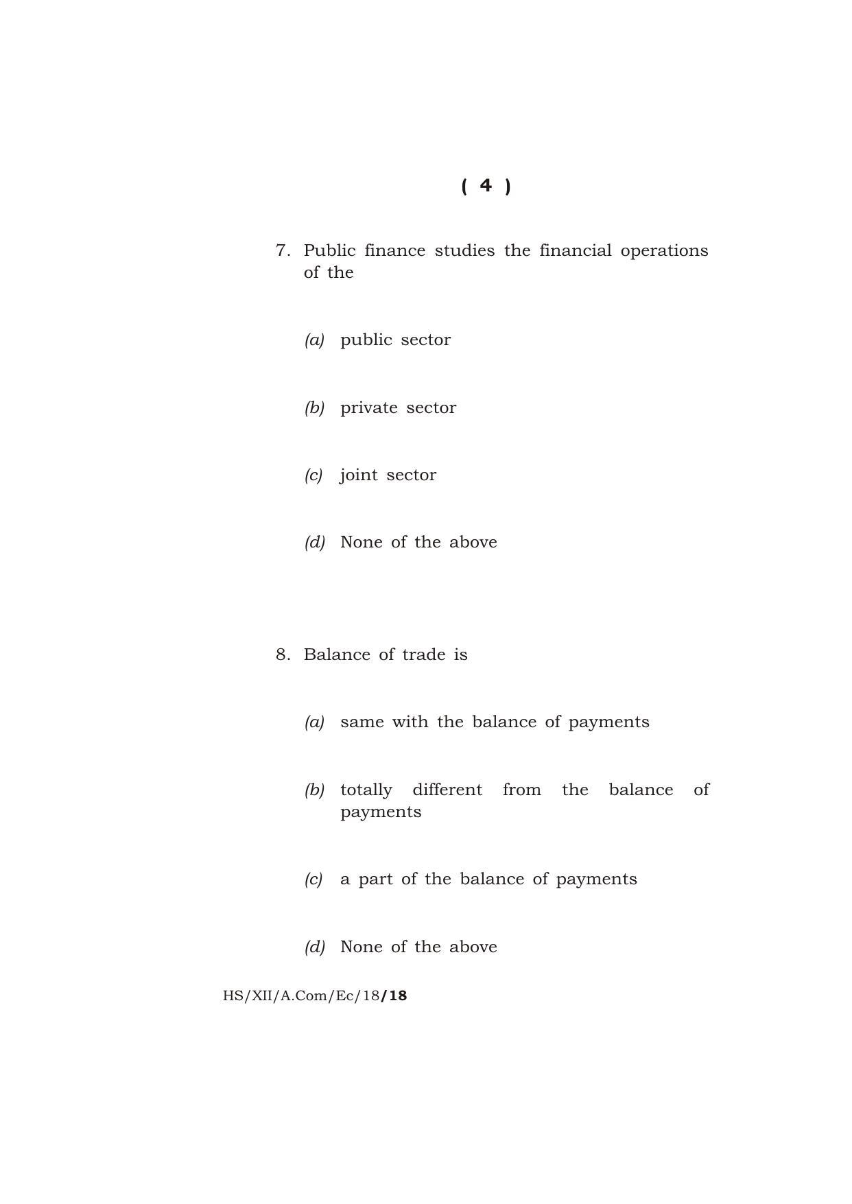 Meghalaya Board (MBOSE) Class 12 ECONOMICS 2018 Question Paper - Page 4