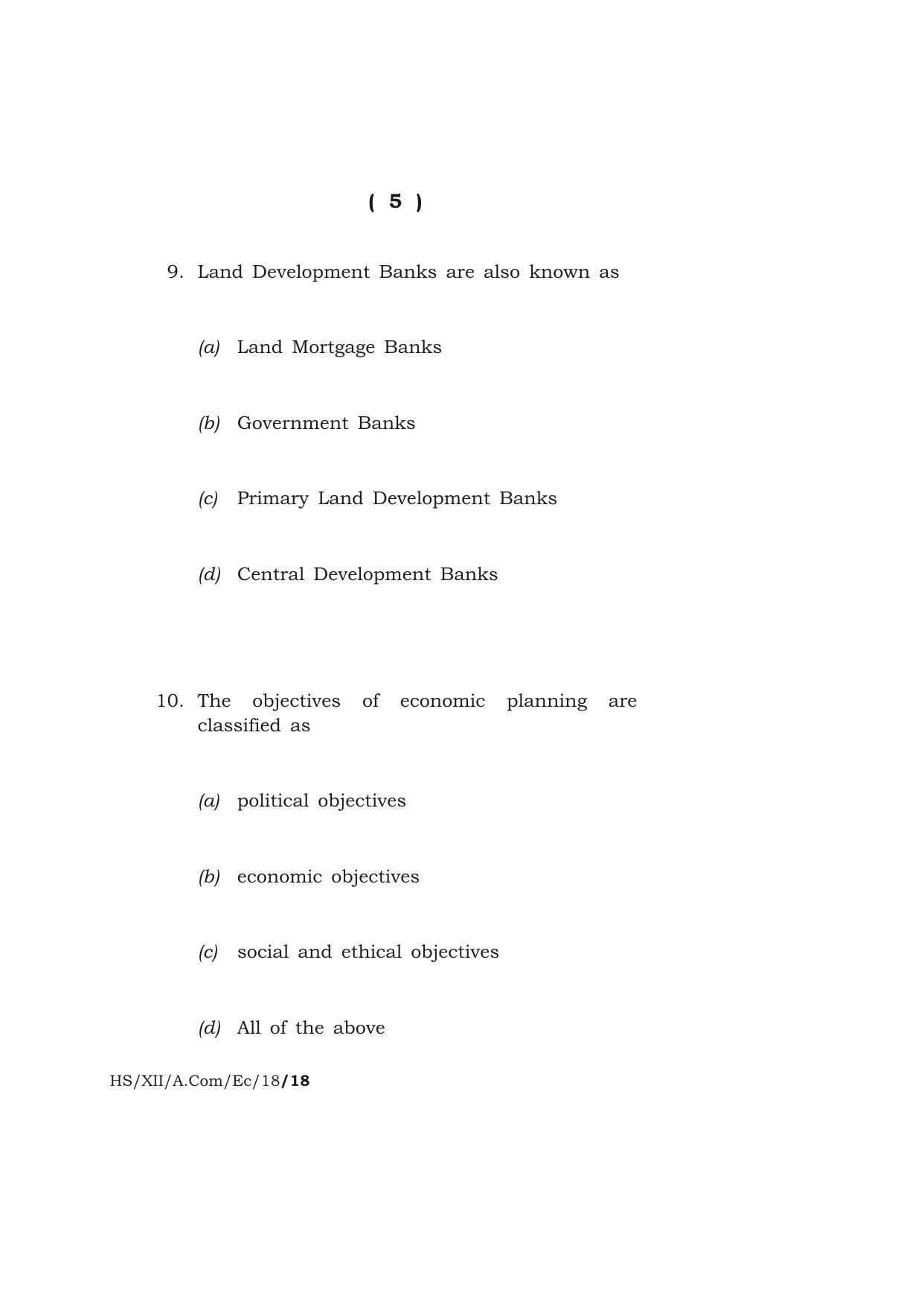 Meghalaya Board (MBOSE) Class 12 ECONOMICS 2018 Question Paper - Page 5