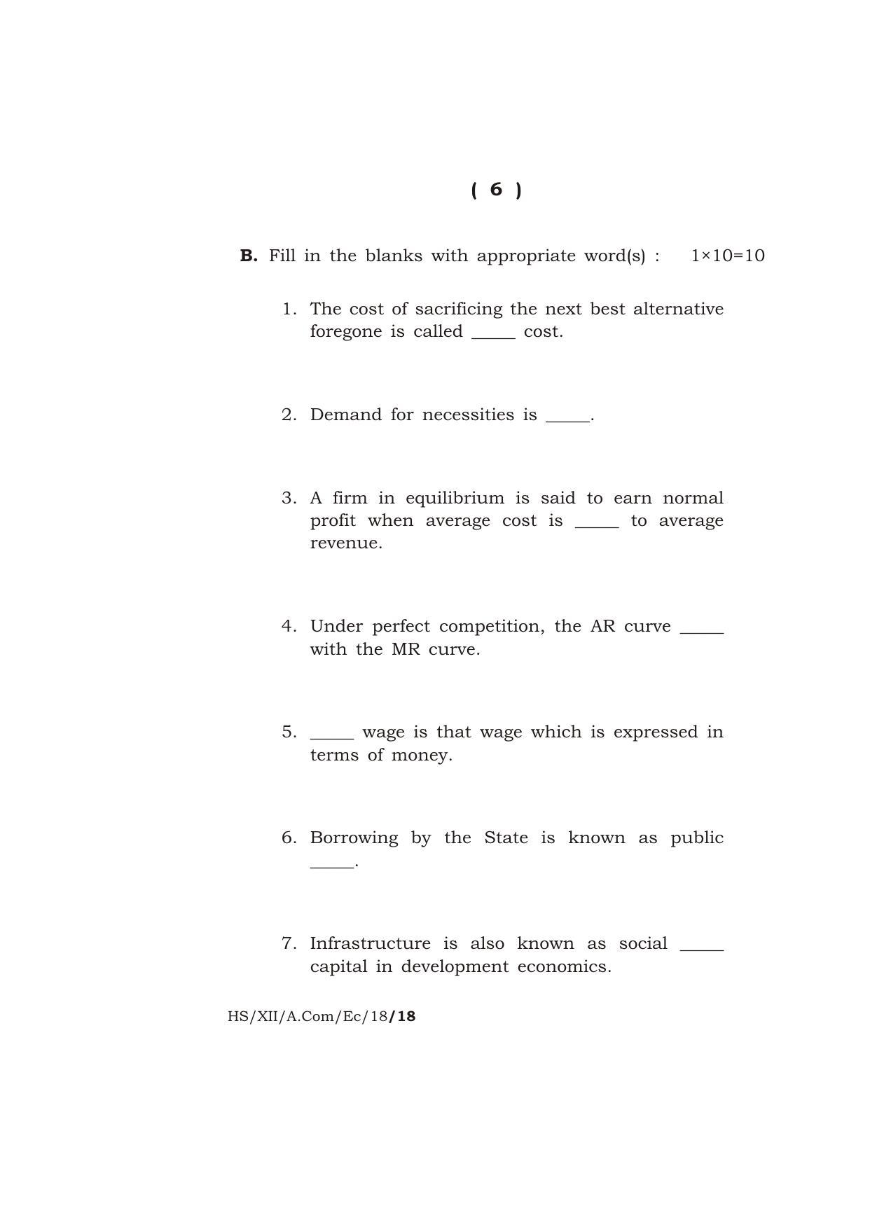 Meghalaya Board (MBOSE) Class 12 ECONOMICS 2018 Question Paper - Page 6