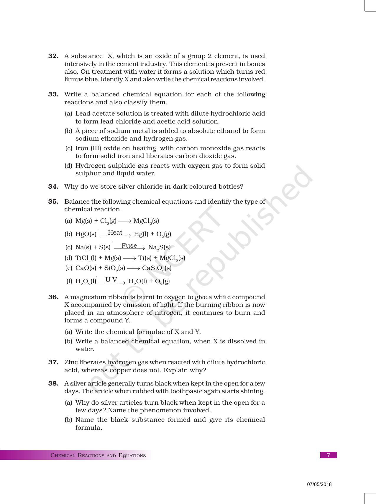 NCERT Exemplar Book for Class 10 Science: Chapter 1 Chemical Reactions and Equations - Page 7