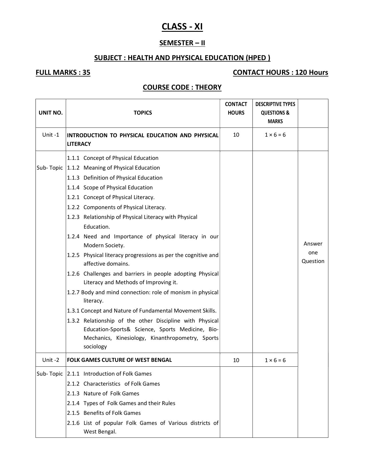 WBCHSE Class 11 & 12 Syllabus for Health and Physical Education (HPED) (SET III) - Page 9
