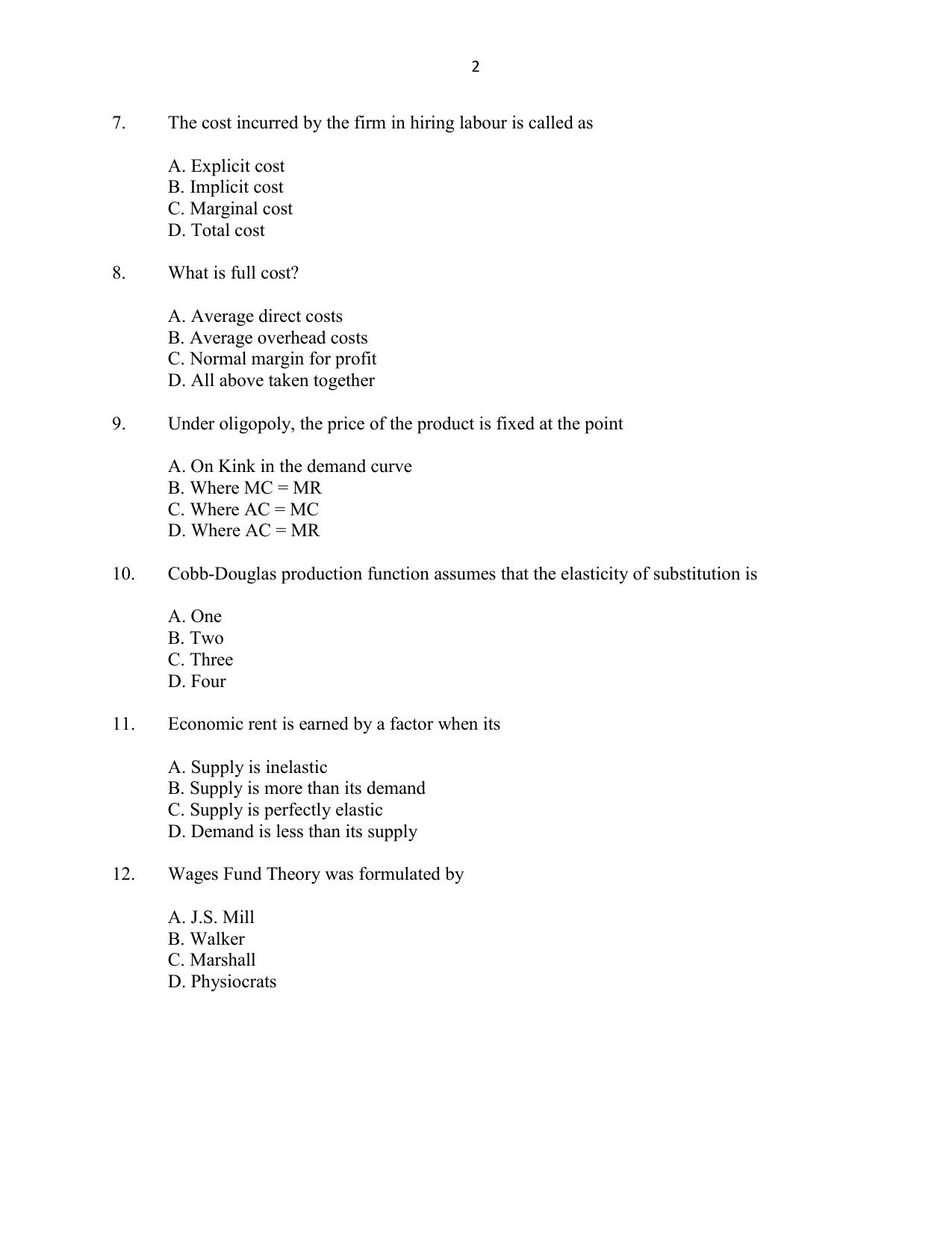 CUSAT CAT 2016 Applied Economics Question Paper - Page 2