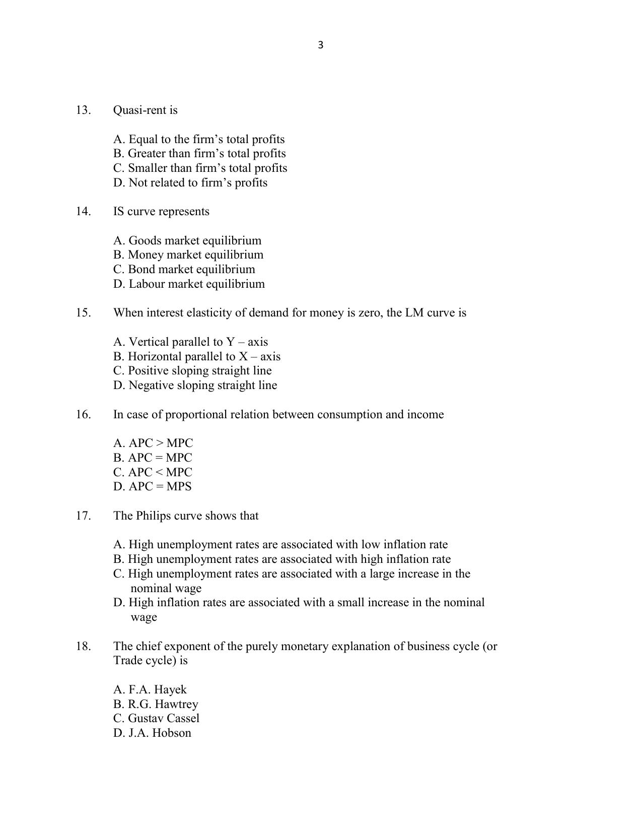 CUSAT CAT 2016 Applied Economics Question Paper - Page 3