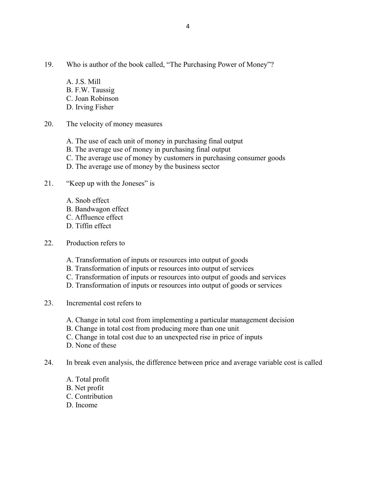 CUSAT CAT 2016 Applied Economics Question Paper - Page 4