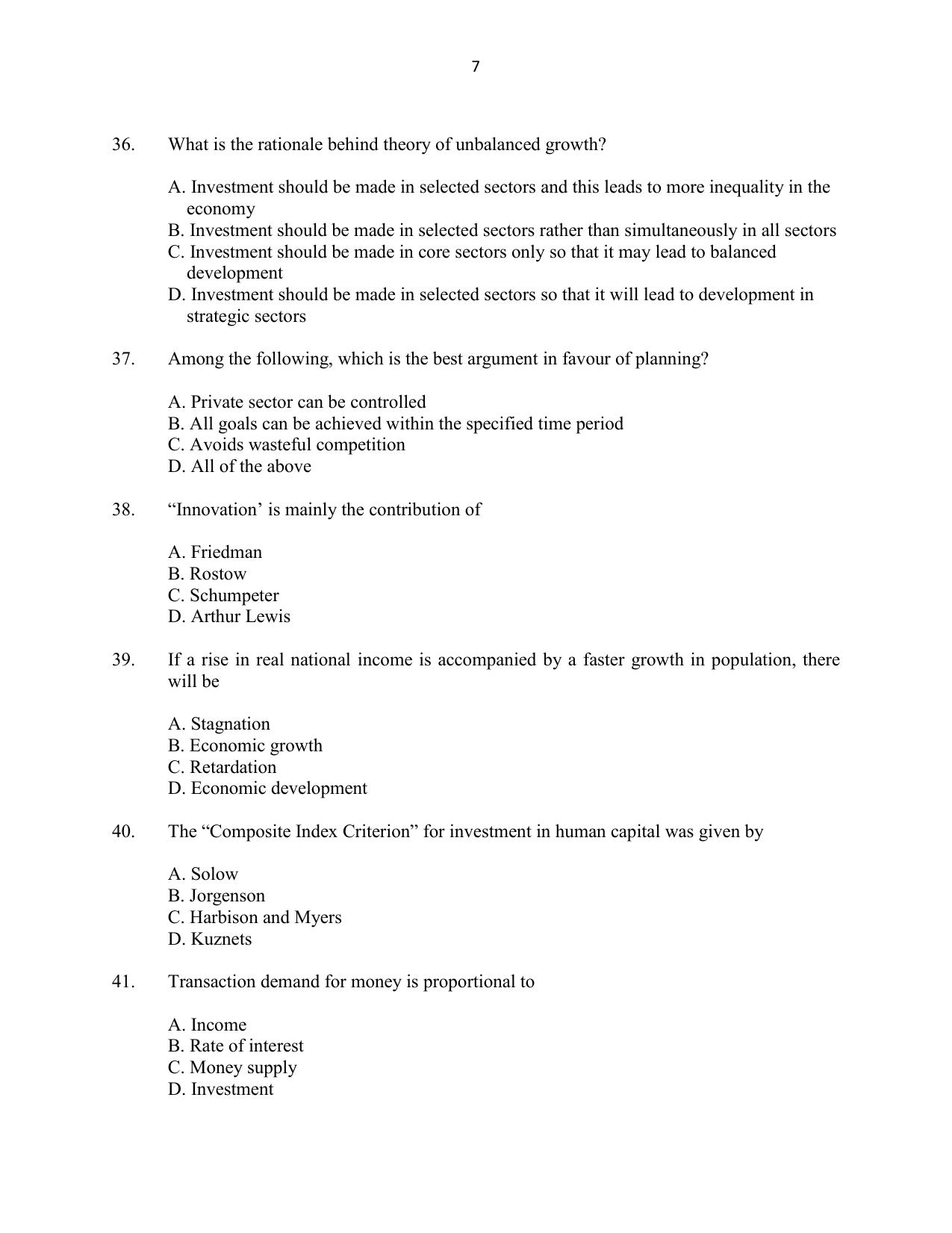 CUSAT CAT 2016 Applied Economics Question Paper - Page 7