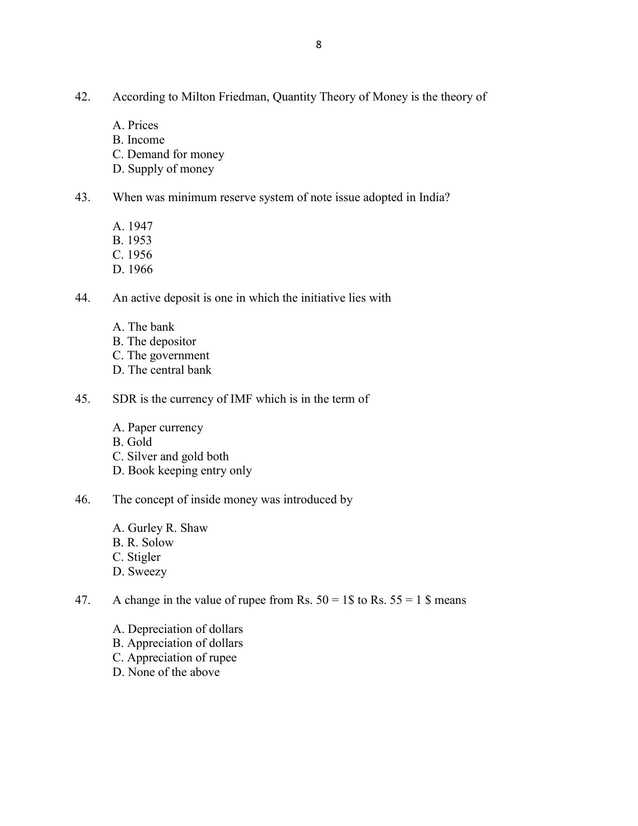 CUSAT CAT 2016 Applied Economics Question Paper - Page 8