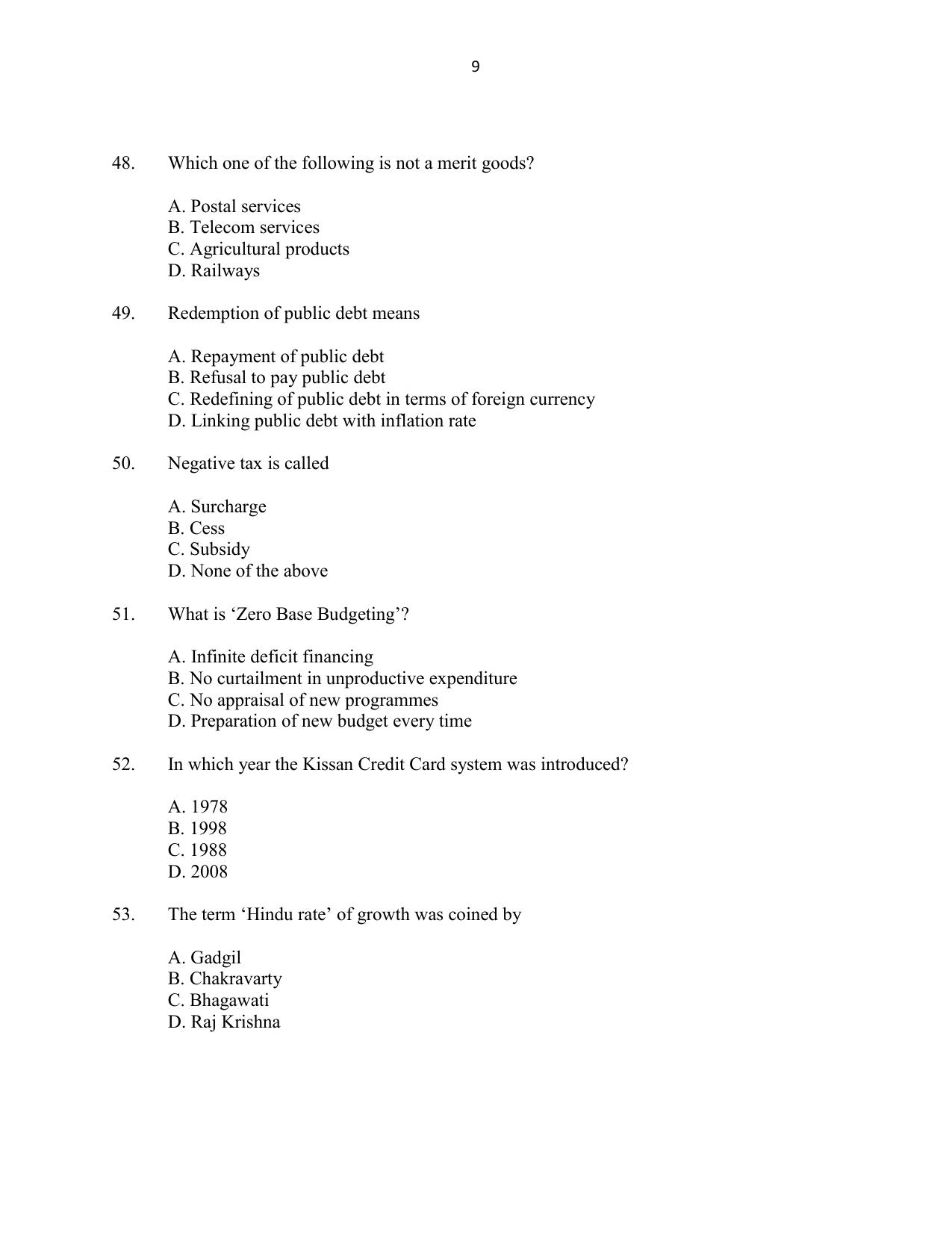 CUSAT CAT 2016 Applied Economics Question Paper - Page 9