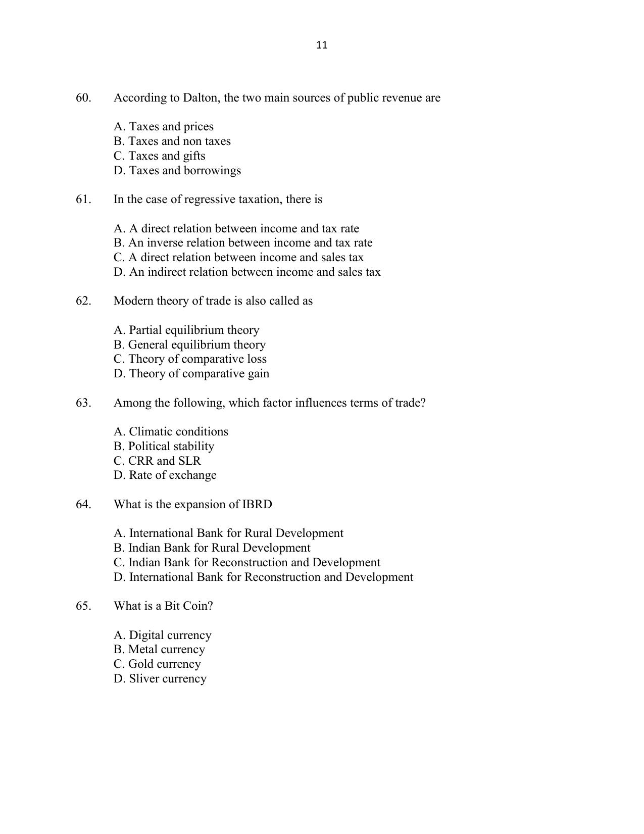 CUSAT CAT 2016 Applied Economics Question Paper - Page 11