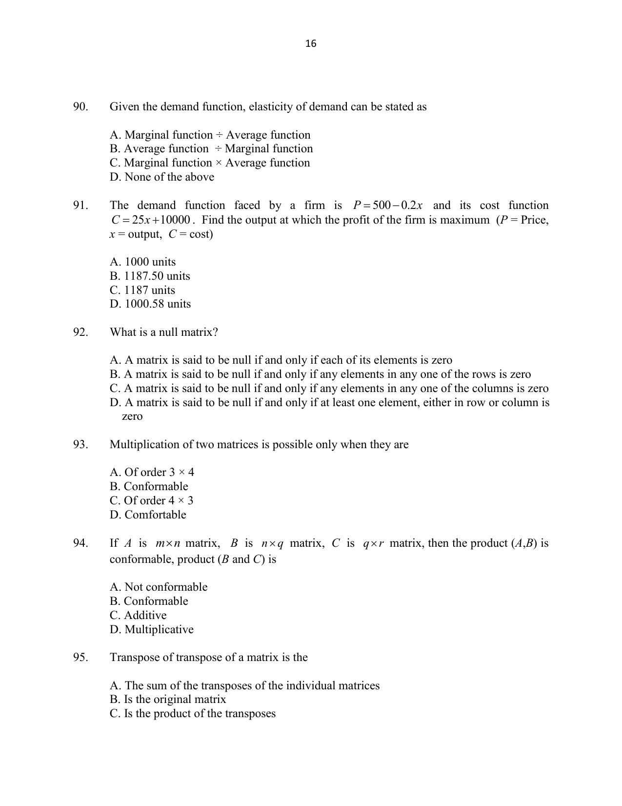 CUSAT CAT 2016 Applied Economics Question Paper - Page 16