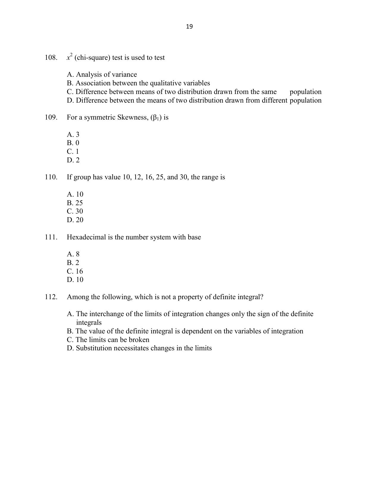 CUSAT CAT 2016 Applied Economics Question Paper - Page 19