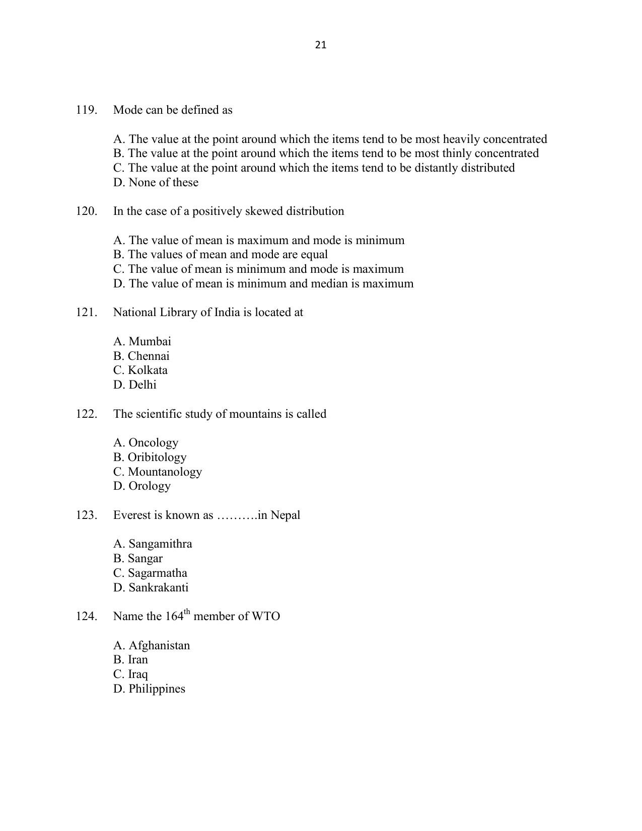 CUSAT CAT 2016 Applied Economics Question Paper - Page 21