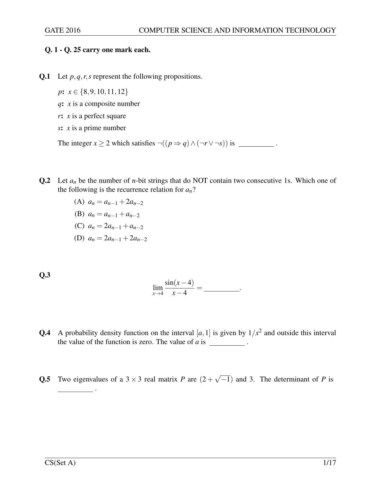 GATE 2016 Computer Science and Information Technology (CS) Question Paper with Answer Key - Page 4