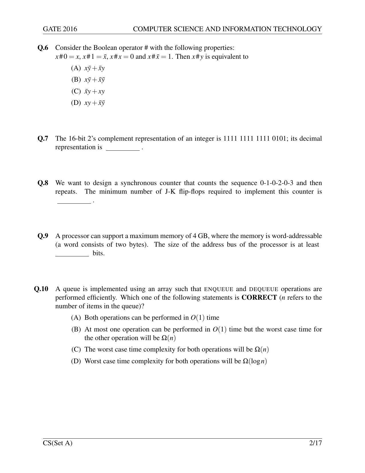 GATE 2016 Computer Science and Information Technology (CS) Question Paper with Answer Key - Page 5