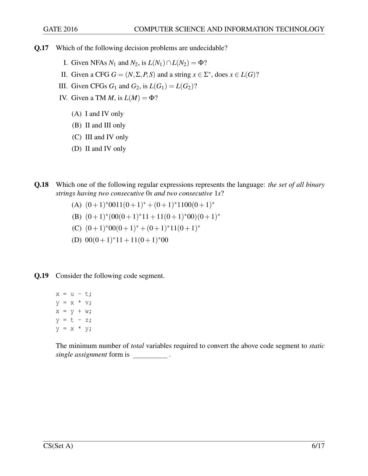 GATE 2016 Computer Science and Information Technology (CS) Question Paper with Answer Key - Page 9