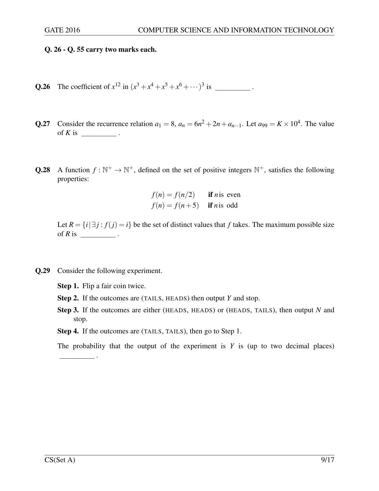GATE 2016 Computer Science and Information Technology (CS) Question Paper with Answer Key - Page 12