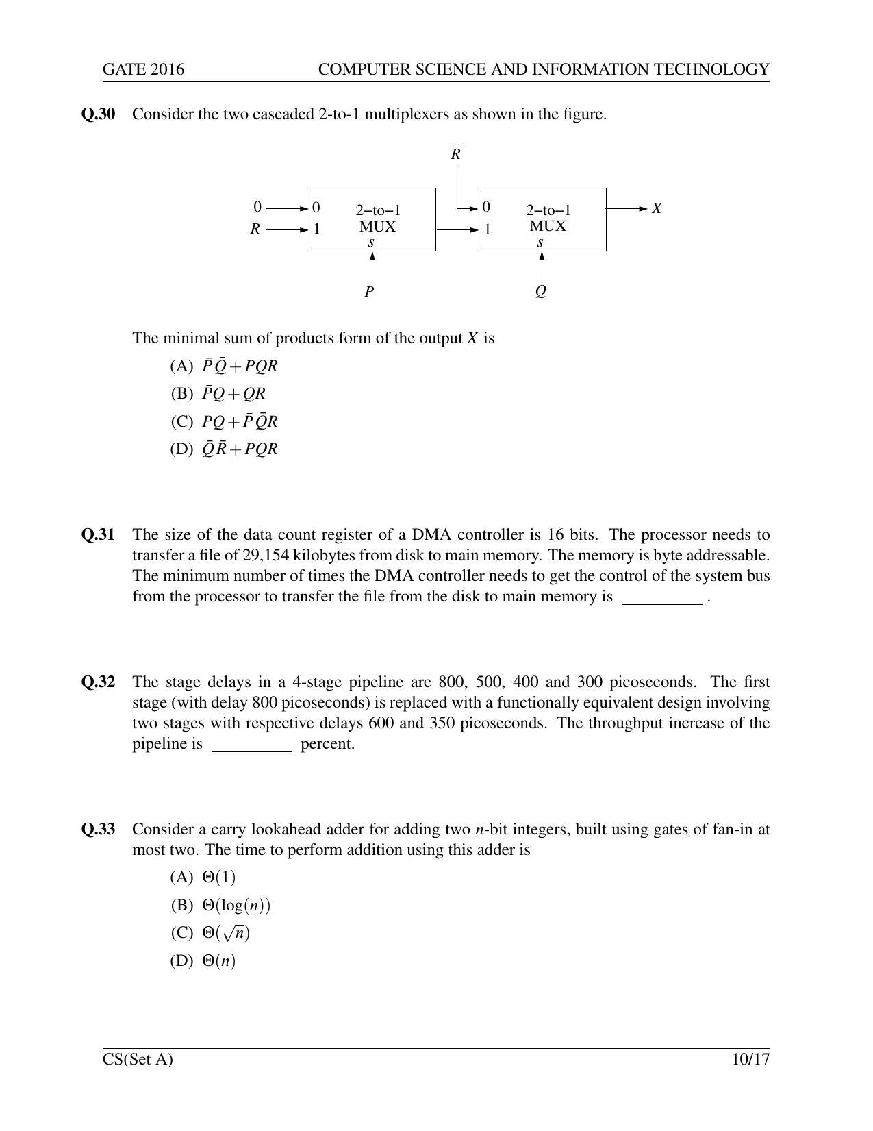 GATE 2016 Computer Science and Information Technology (CS) Question Paper with Answer Key - Page 13
