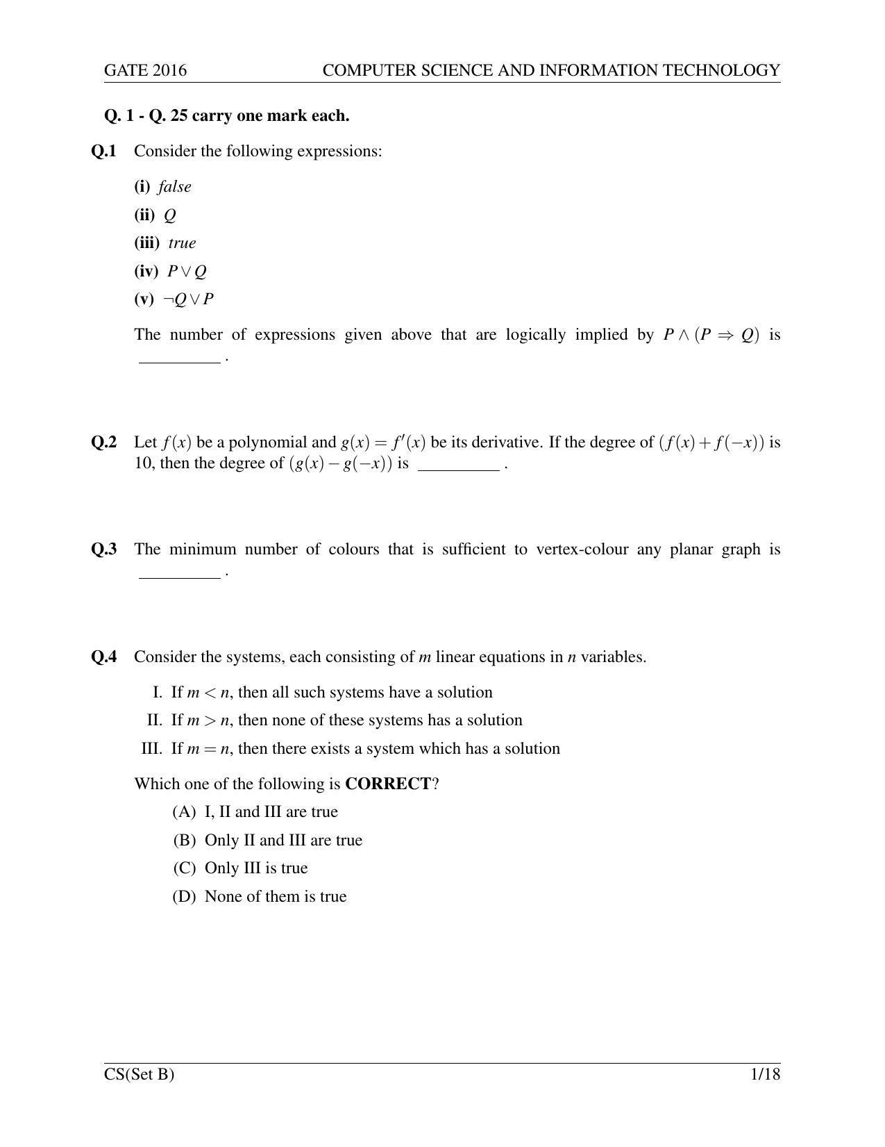 GATE 2016 Computer Science and Information Technology (CS) Question Paper with Answer Key - Page 26