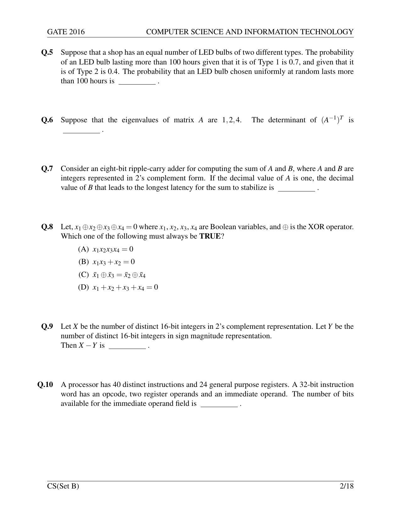 GATE 2016 Computer Science and Information Technology (CS) Question Paper with Answer Key - Page 27
