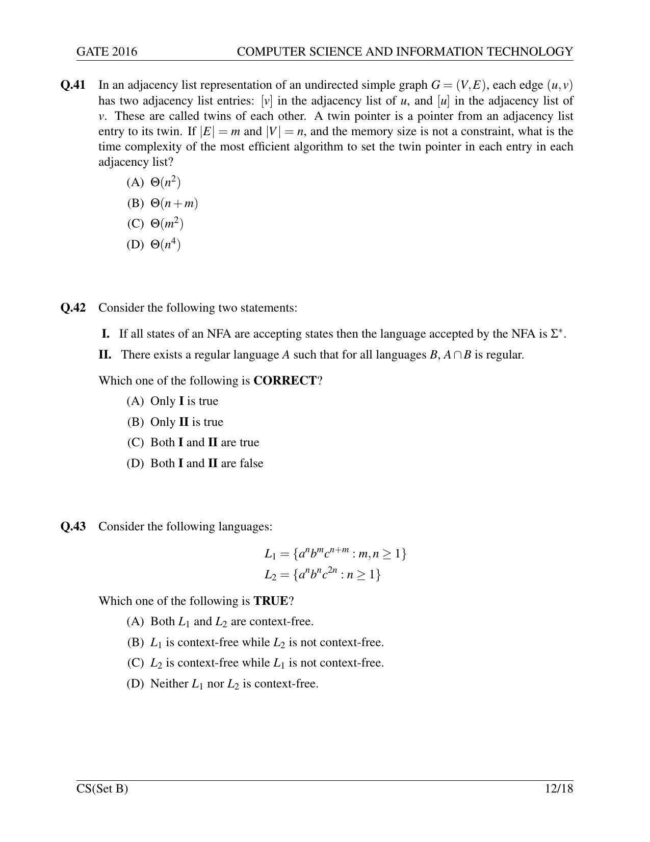 GATE 2016 Computer Science and Information Technology (CS) Question Paper with Answer Key - Page 37