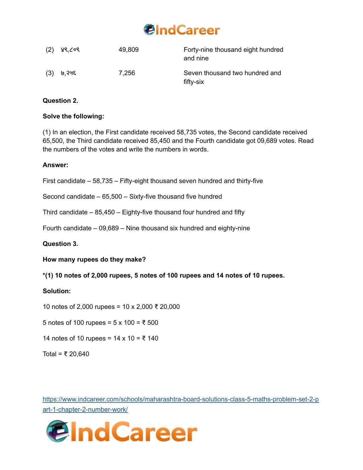 Maharashtra Board Solutions Class 5-Maths (Problem Set 2) - Part 1: Chapter 2- Number Work - Page 10