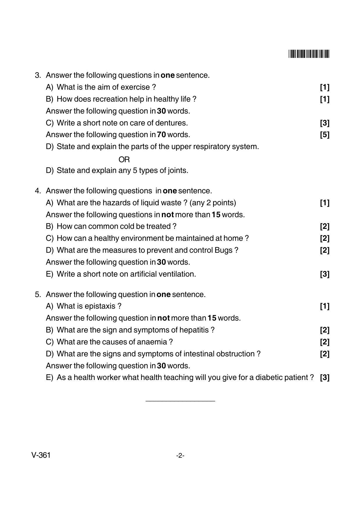 Goa Board Class 12 Fundamentals of Nursing - II  Voc 361 (June 2018) Question Paper - Page 2