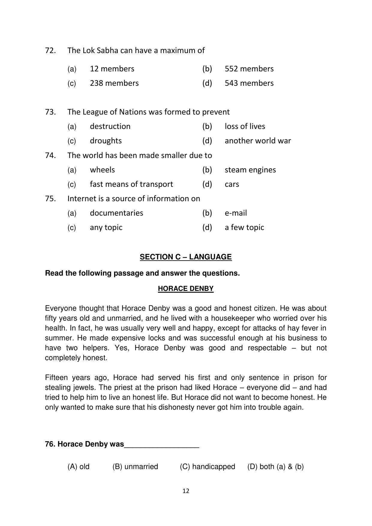 Sainik School (AISSEE) 2018 question papers for Class 6 Paper I - Page 12