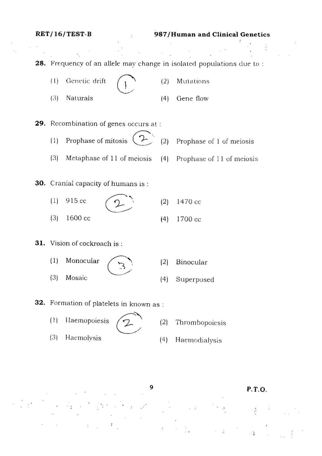 BHU RET Human And Clinical Genetics 2016 Question Paper  - Page 9