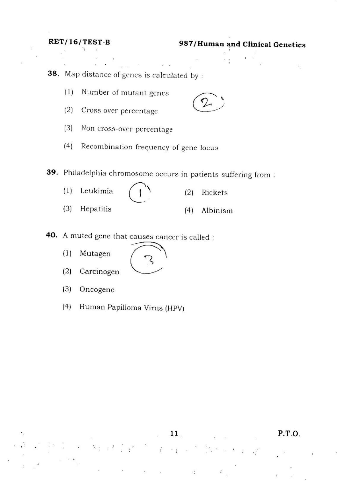 BHU RET Human And Clinical Genetics 2016 Question Paper  - Page 11