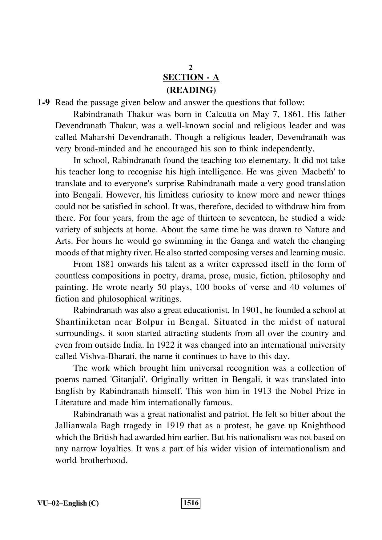 RBSE 2019 English Varishtha Upadhyay Question Paper - Page 2