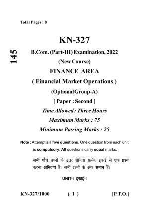 Sarguja University Question Paper - 2022 :   B.Com  Part Three (10+2+3)  3 Y DC (II)Financial Market Operations Paper II