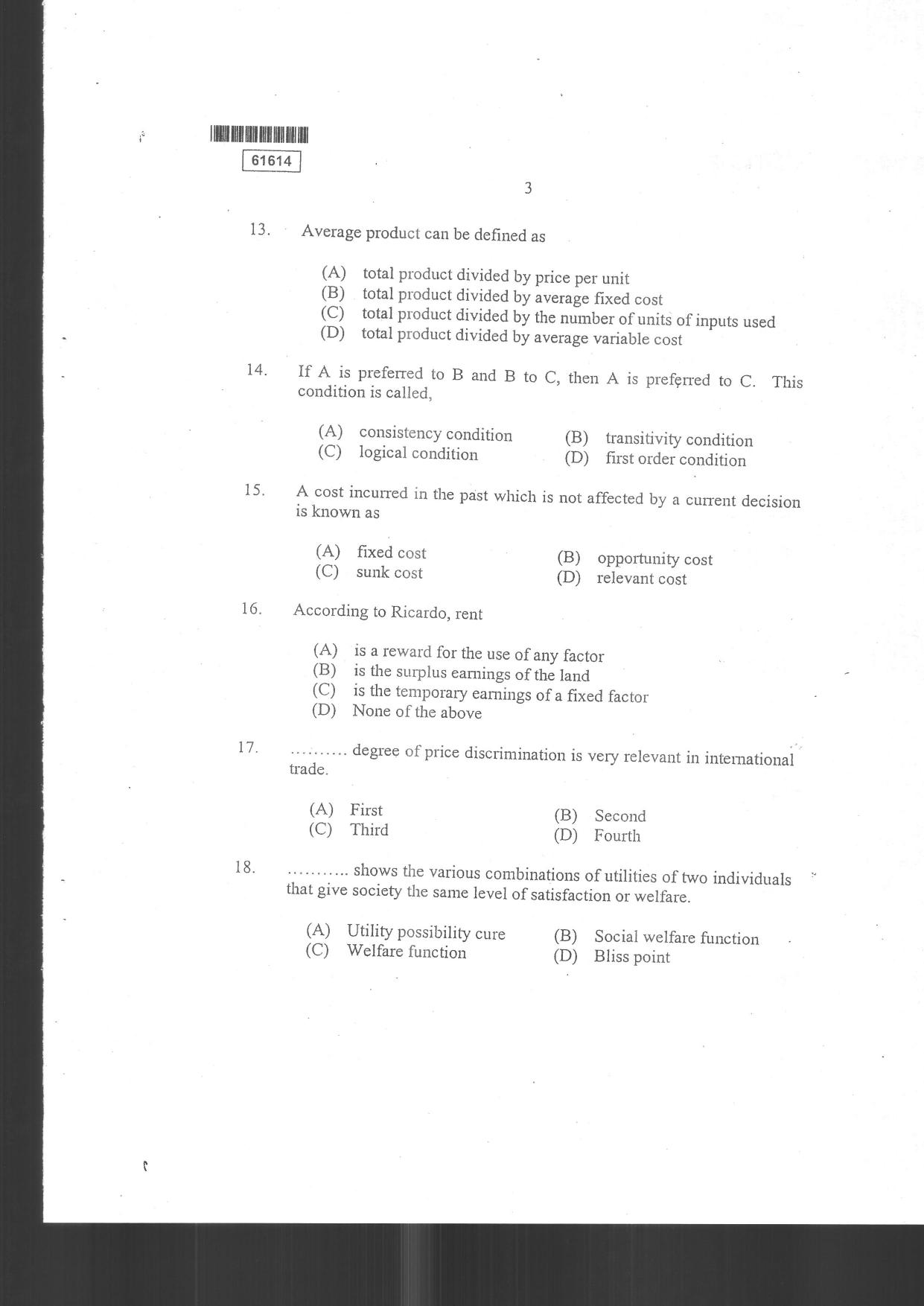 CUSAT CAT 2014 MA Applied Economics Question Paper - Page 5