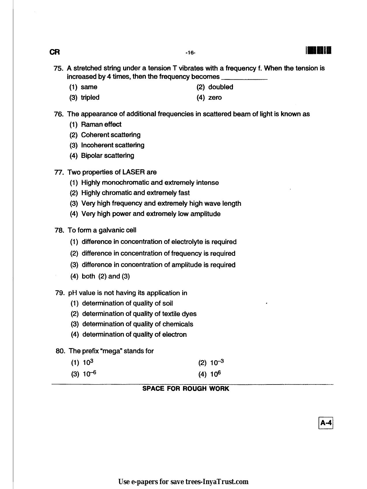 Karnataka Diploma CET- 2013 Ceramics Technology Question Paper - Page 16