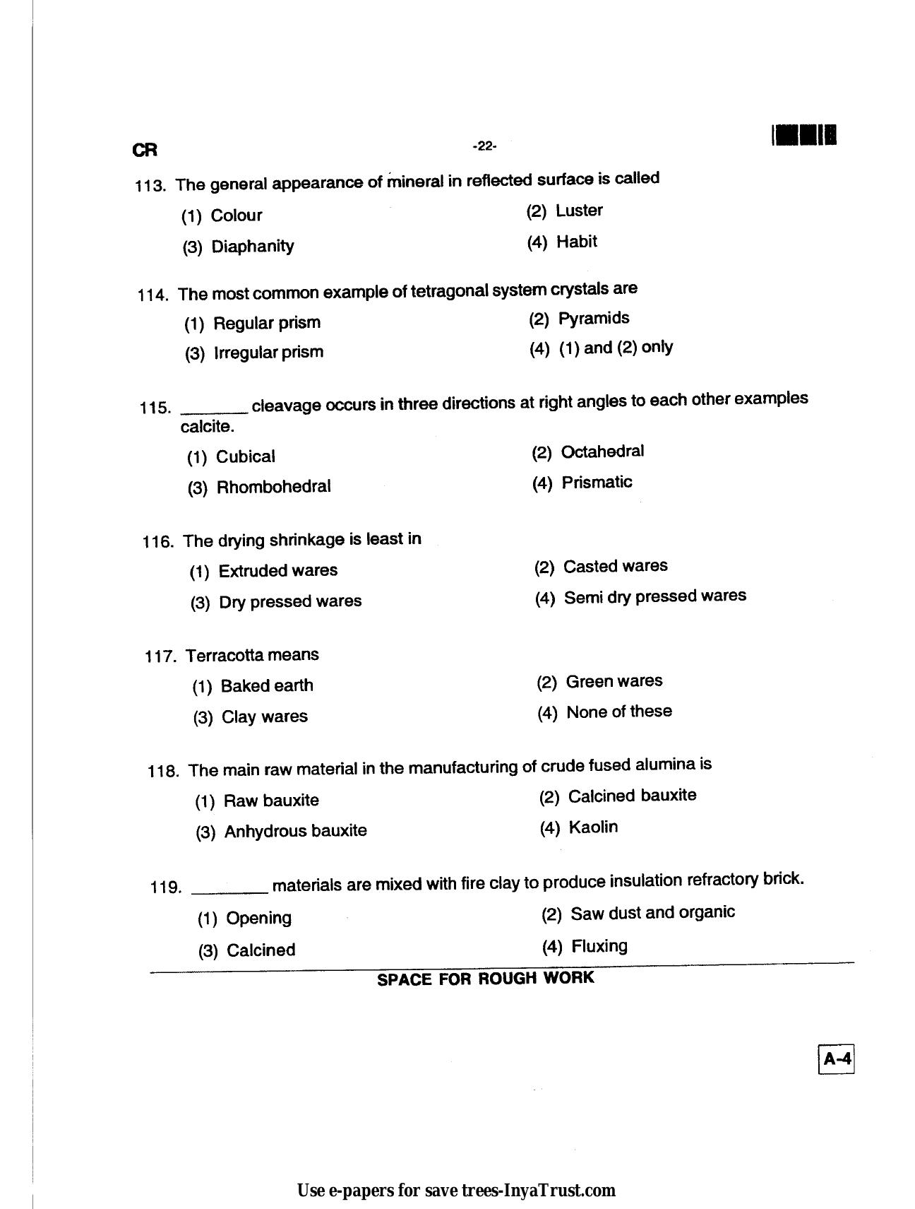 Karnataka Diploma CET- 2013 Ceramics Technology Question Paper - Page 22
