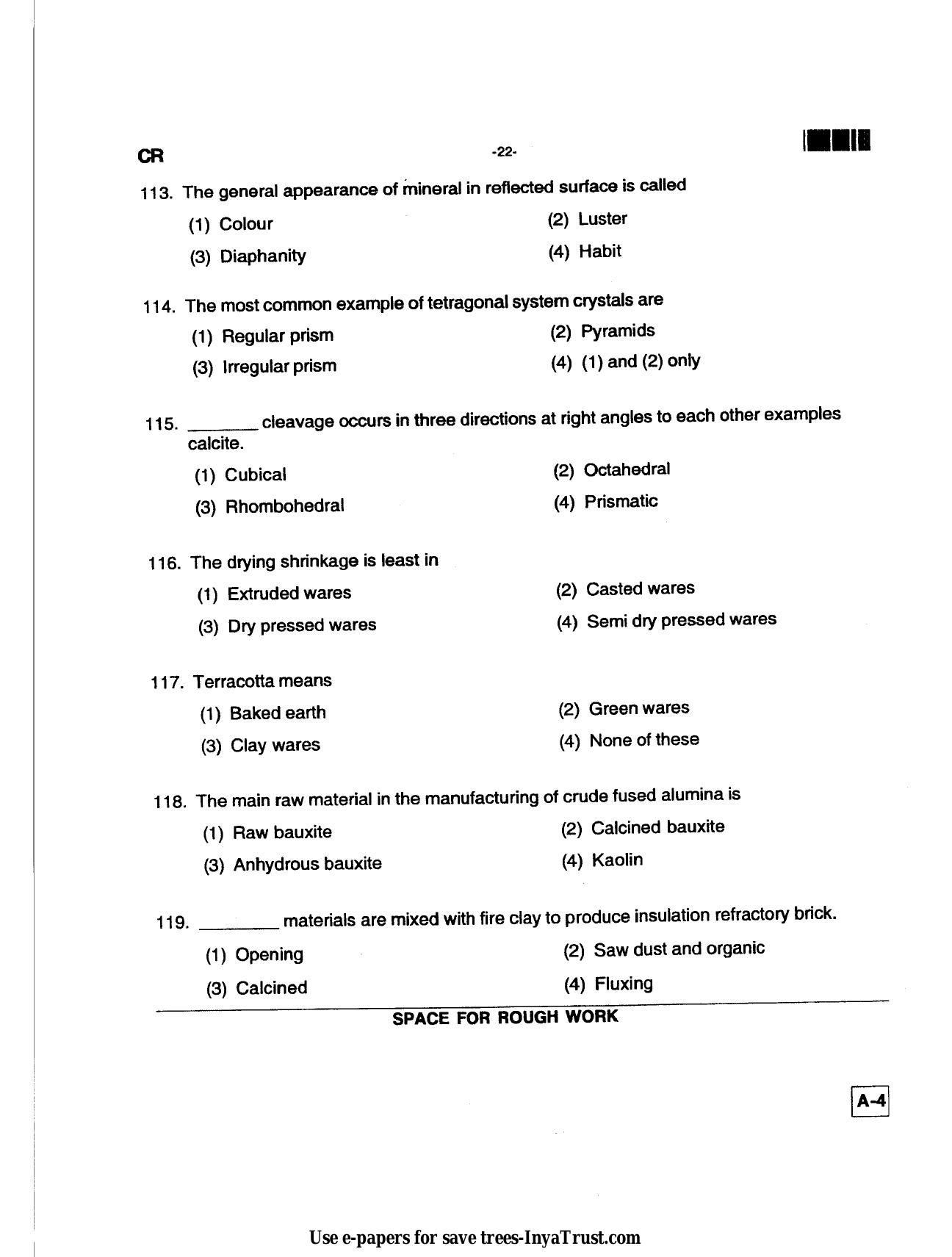 Karnataka Diploma CET- 2013 Ceramics Technology Question Paper - Page 22