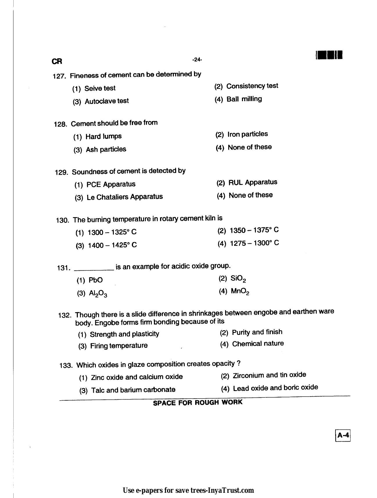 Karnataka Diploma CET- 2013 Ceramics Technology Question Paper - Page 24