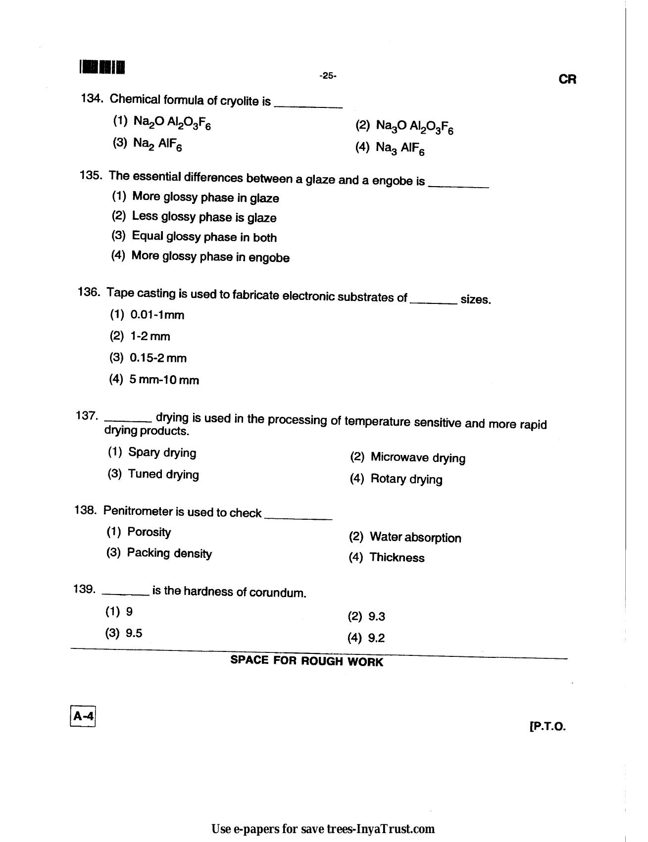 Karnataka Diploma CET- 2013 Ceramics Technology Question Paper - Page 25