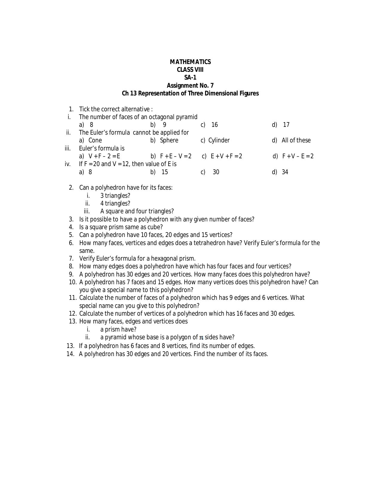 CBSE Worksheets for Class 8 Mathematics Assignment 9 - Page 1