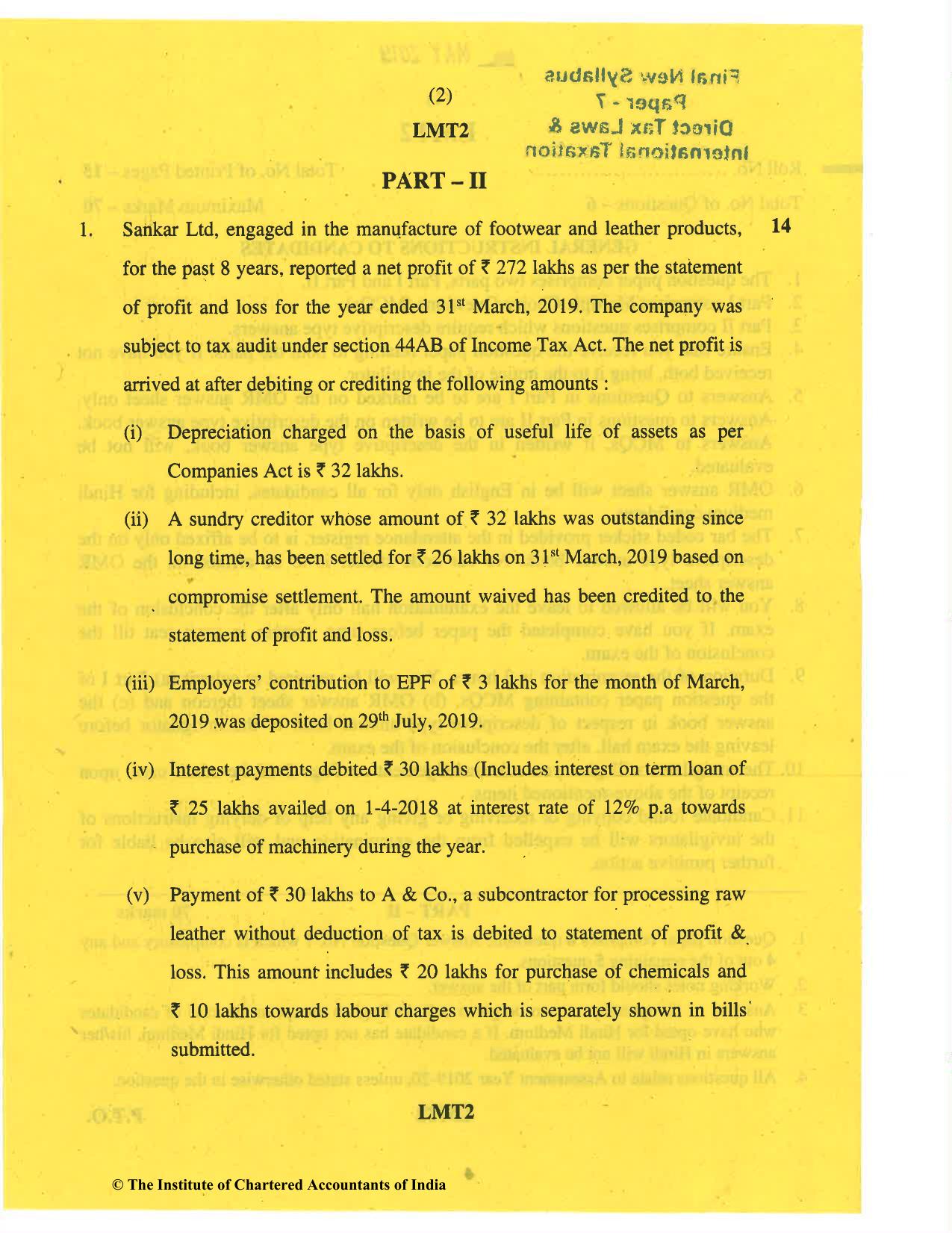 CA Final May 2019 Question Paper - Paper 7 – Direct Tax Laws and International Taxation - Page 2