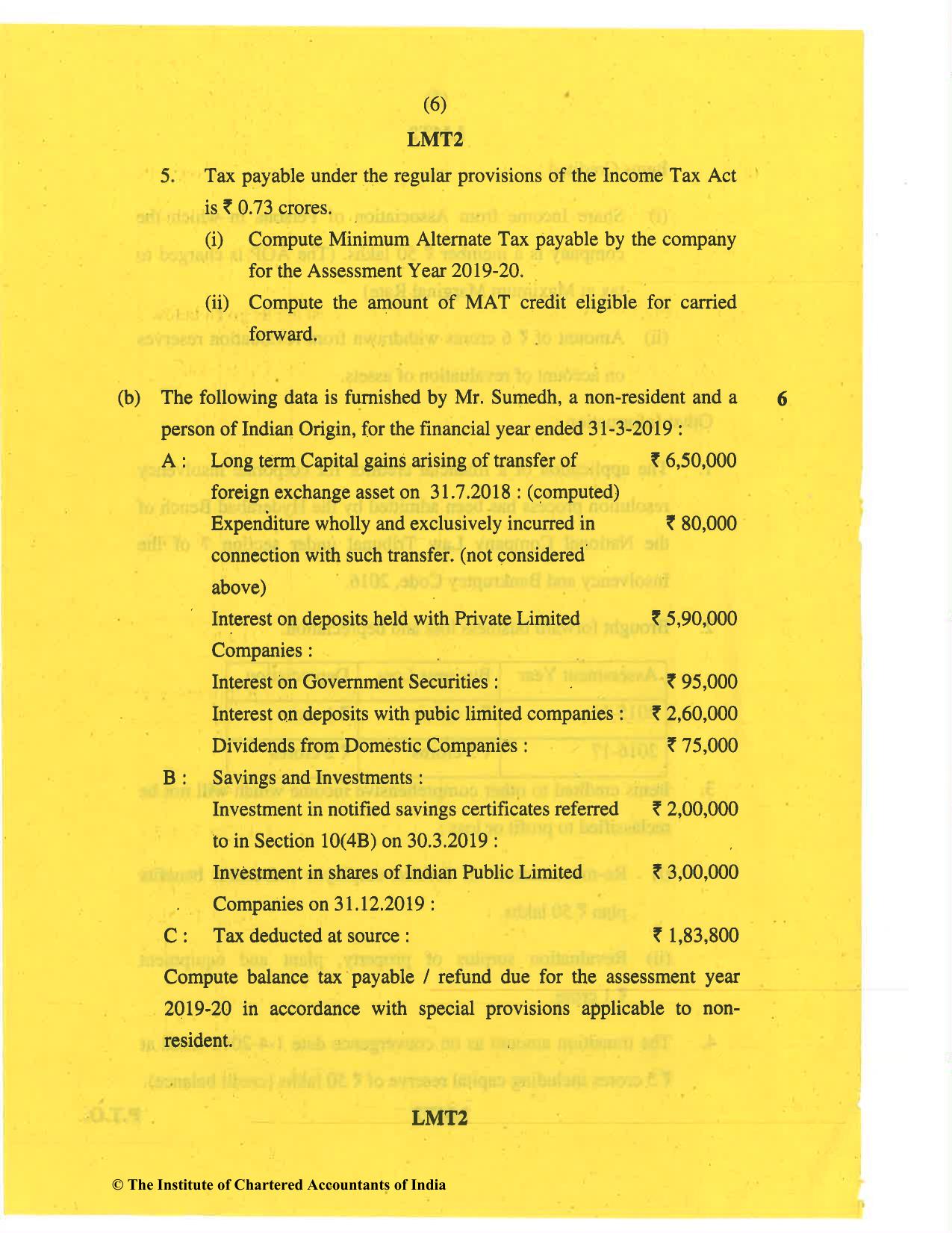 CA Final May 2019 Question Paper - Paper 7 – Direct Tax Laws and International Taxation - Page 6