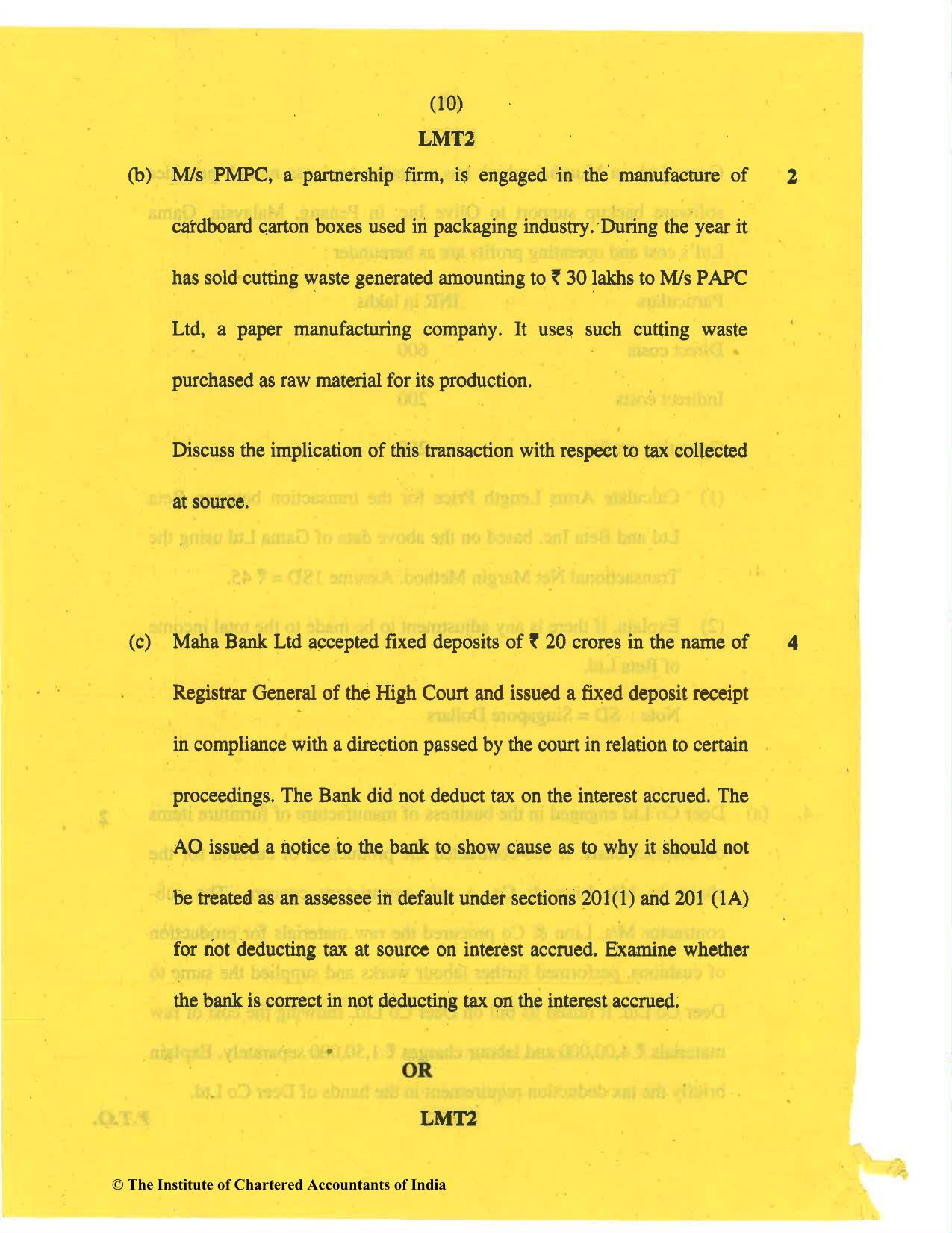 CA Final May 2019 Question Paper - Paper 7 – Direct Tax Laws and International Taxation - Page 10