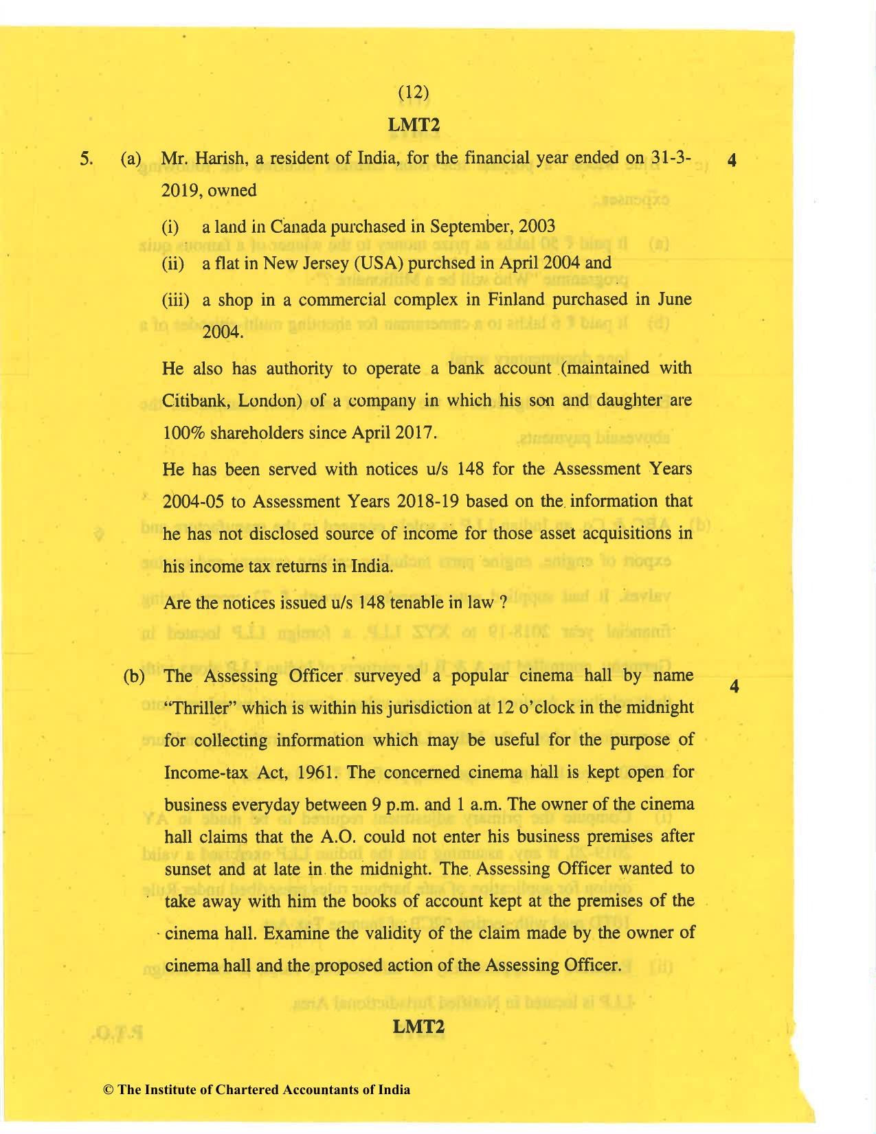 CA Final May 2019 Question Paper - Paper 7 – Direct Tax Laws and International Taxation - Page 12