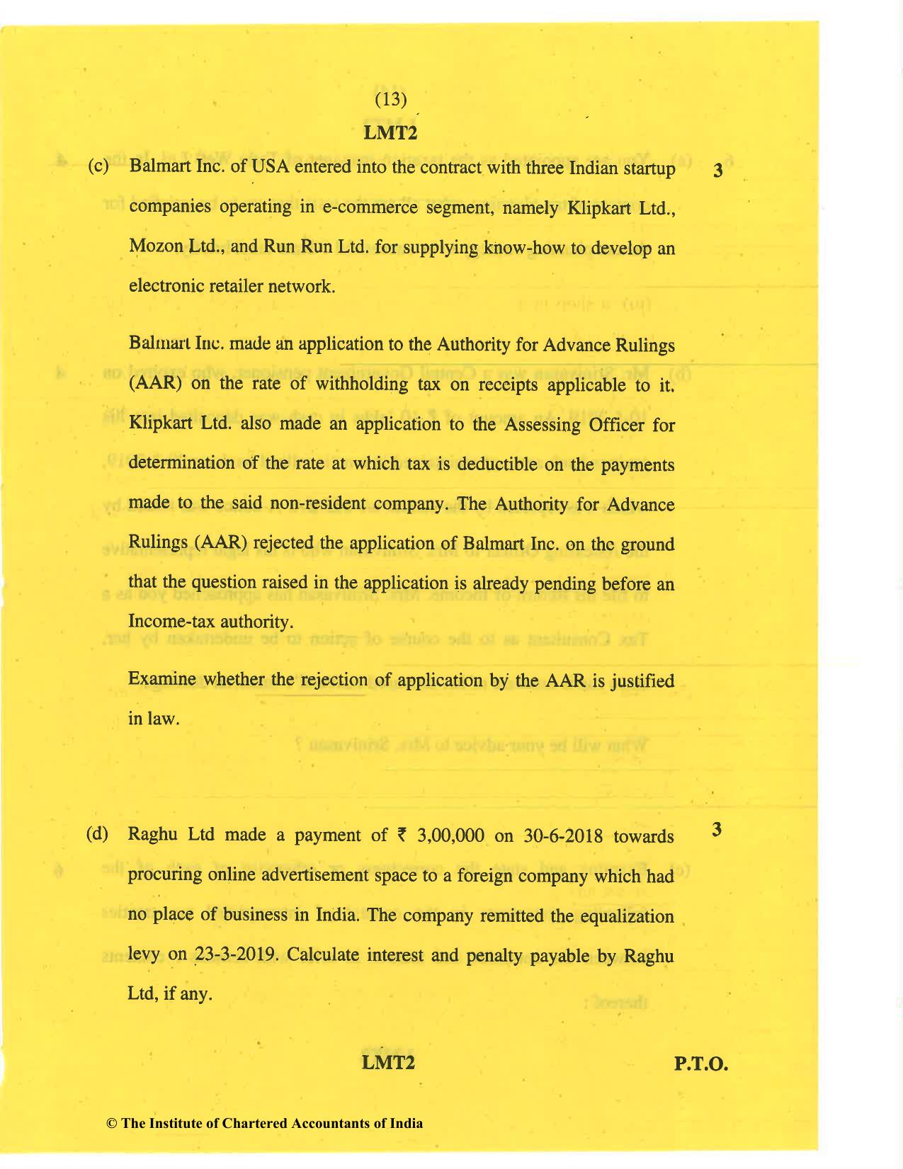 CA Final May 2019 Question Paper - Paper 7 – Direct Tax Laws and International Taxation - Page 13